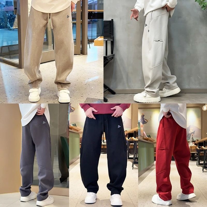 Ανδρικά παντελόνια φόρμας με fleece επένδυση, ίσια γραμμή, άνετα και ζεστά για τον χειμώνα, καθημερινά