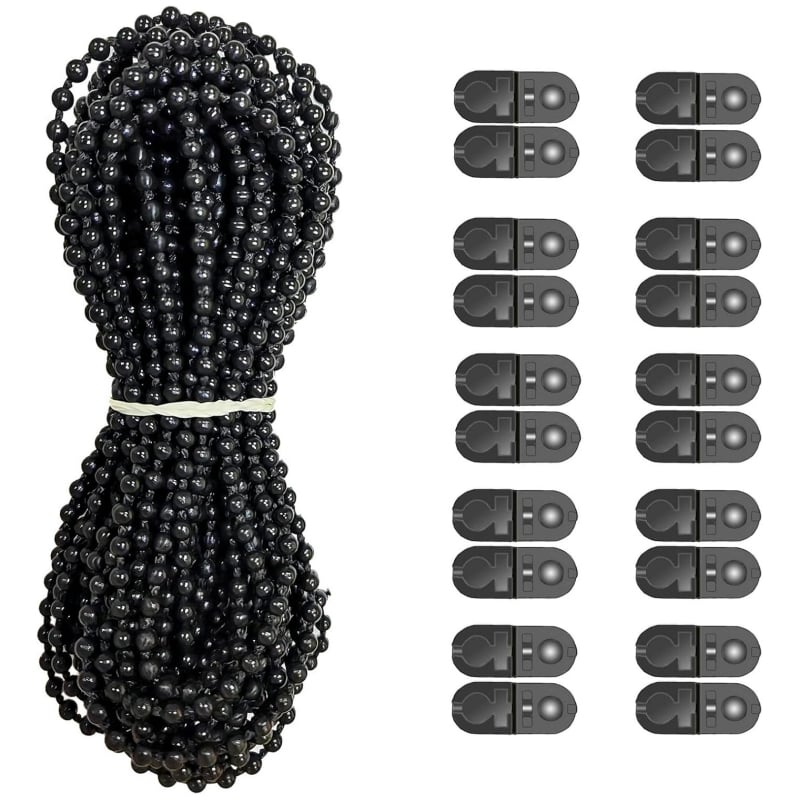 Plastová guličková reťaz pre vertikálne žalúzie, 10 m set, 4,5 × 6 mm lamely, príslušenstvo