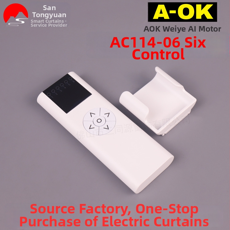 Smart Home Aoke AC114-06 šesťkanálový diaľkový ovládač pre elektrické závesy a šesťkanálový vysielač