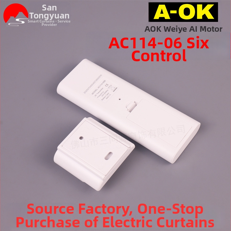 Smart Home Aoke AC114-06 šesťkanálový diaľkový ovládač pre elektrické závesy a šesťkanálový vysielač