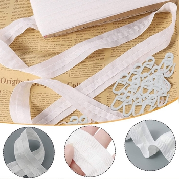 Set 30 m textilného pásu so 60 kolieskami a nožnicami, háčiky z elastickej pásky 1 palec, DIY príslušenstvo pre závesy
