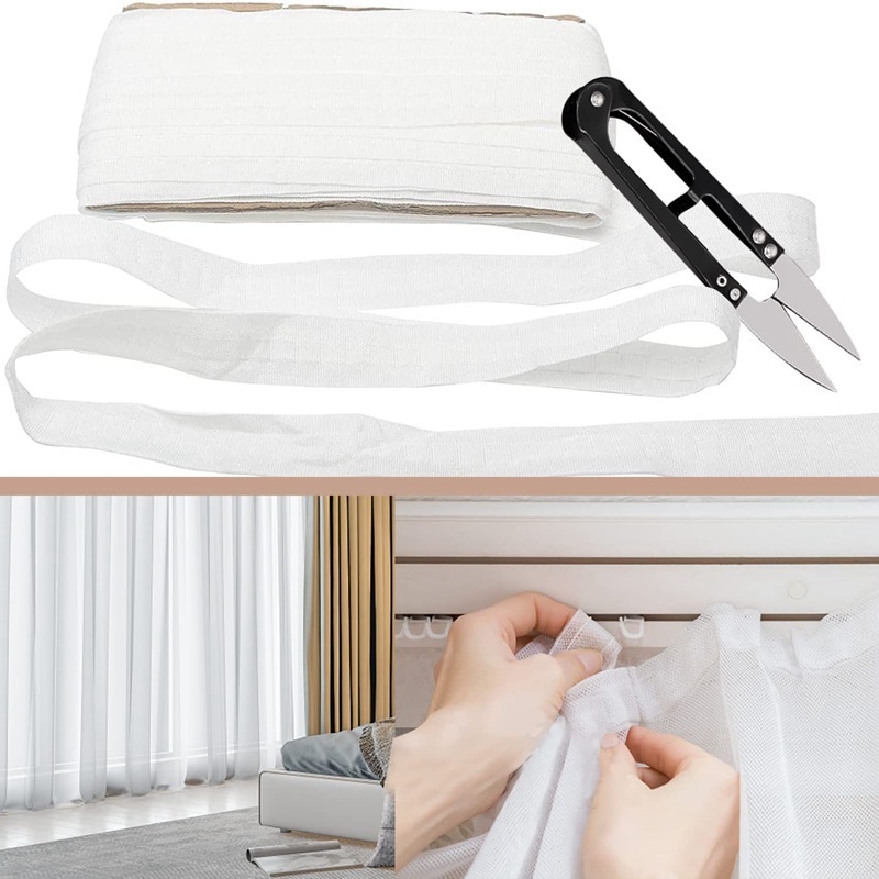 Set 30 m textilného pásu so 60 kolieskami a nožnicami, háčiky z elastickej pásky 1 palec, DIY príslušenstvo pre závesy