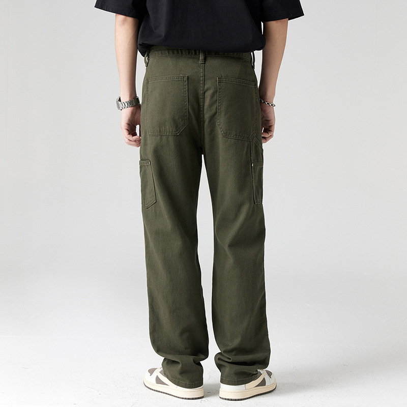 Ανδρικές βαμβακερές παντελόνες casual με patchwork και μεταλλικά στοιχεία — μεσαίας ζώνης, ίσια γραμμή, αστικό στυλ