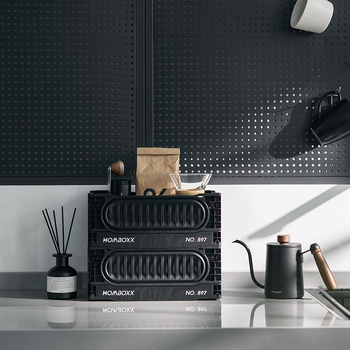 Skladací úložný box s dreveným vrchnákom — viacúčelový organizér na kempovanie a piknik, do batožinového priestoru auta, rozmery 52×35×29 cm, objem 40–50 l
