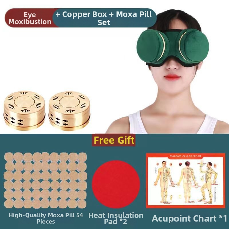 Bezdymový moxibustion set pre oči, prenosné domáce použitie, meďový box, látkové puzdro na oči, meridiánové prístroje