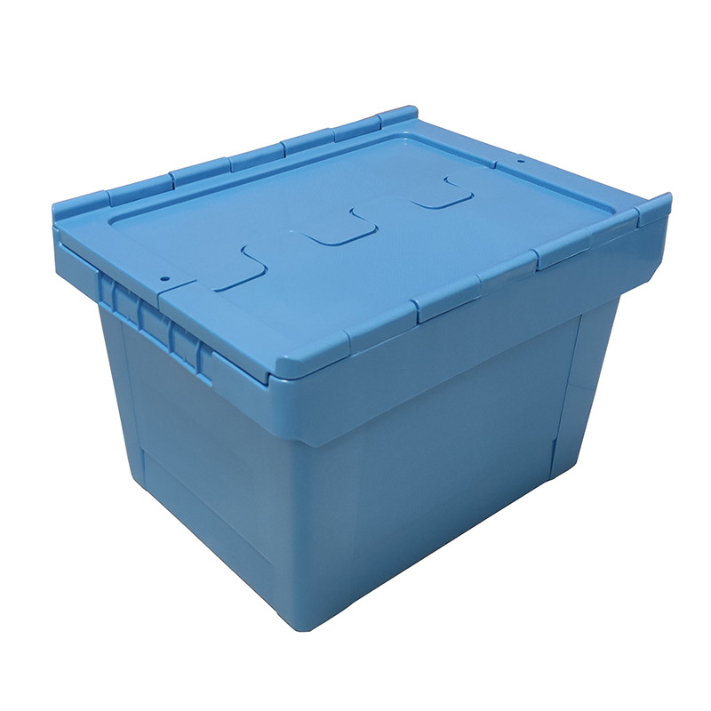 Prispôsobiteľná farebná logistická škatuľka pre supermarket, s anti‑krádežou a ochranou proti prachu, s výklopným krytom, plastová turnover box