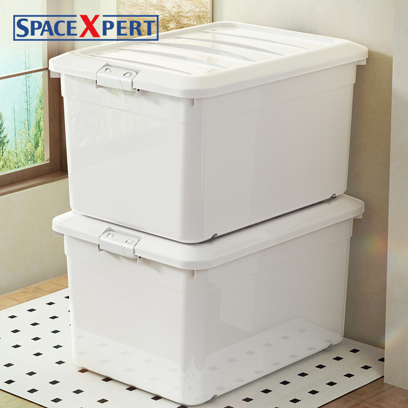Hrubý, veľký skladovací box s vekom pre oblečenie, hračky a prikrývky – domáci úložný organizér (80–90 L)