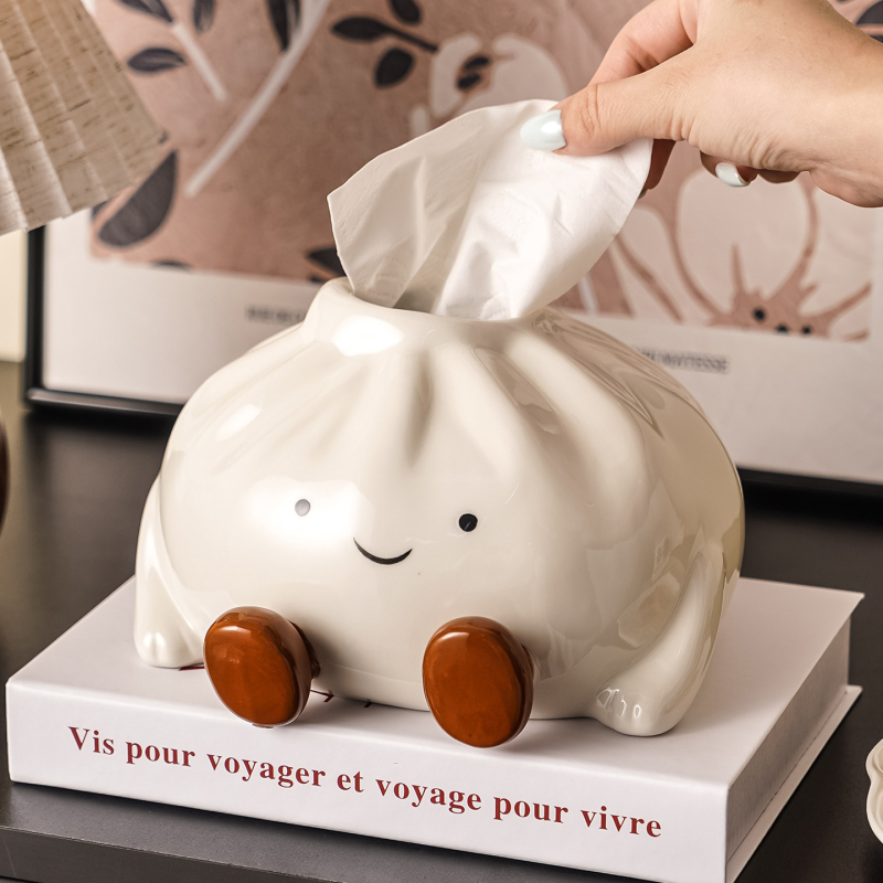 Roztomilý keramický box na vreckovky v tvare buchty, štýlový stolný dekor do obývačky