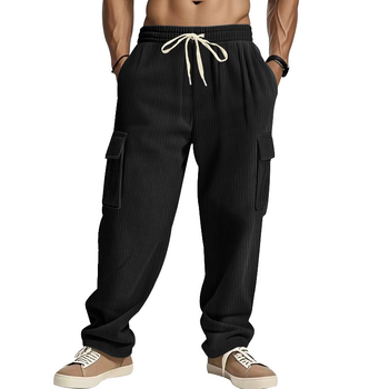 Ανδρικά Corduroy παντελόνια – Αμερικανικό ρετρό στυλ, φαρδιά γραμμή, με πολλαπλές τσέπες, καθημερινά παντελόνια