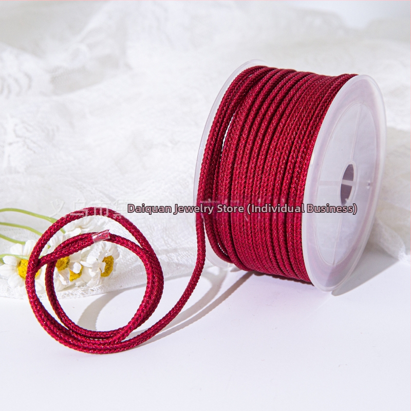 DIY šnúra s osmi vláknami na šperky — červený 3 mm šnúra pre nefritový prívesok, náhrdelník a náramok (polovične hotový)