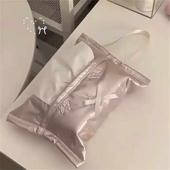 Kožená krabička na vreckovky s mašličkou, korejský štýl, jemný lux, vhodná do auta, obývačky aj kúpeľne