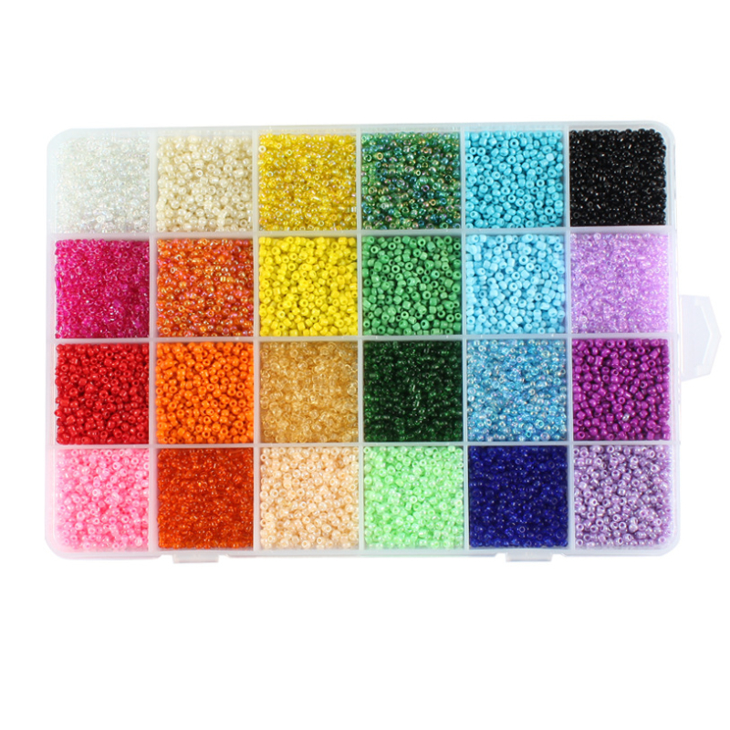 Set s 24 priehradkami: farebné sklenené korálky a nástroje pre krížové vyšívanie a DIY šperky