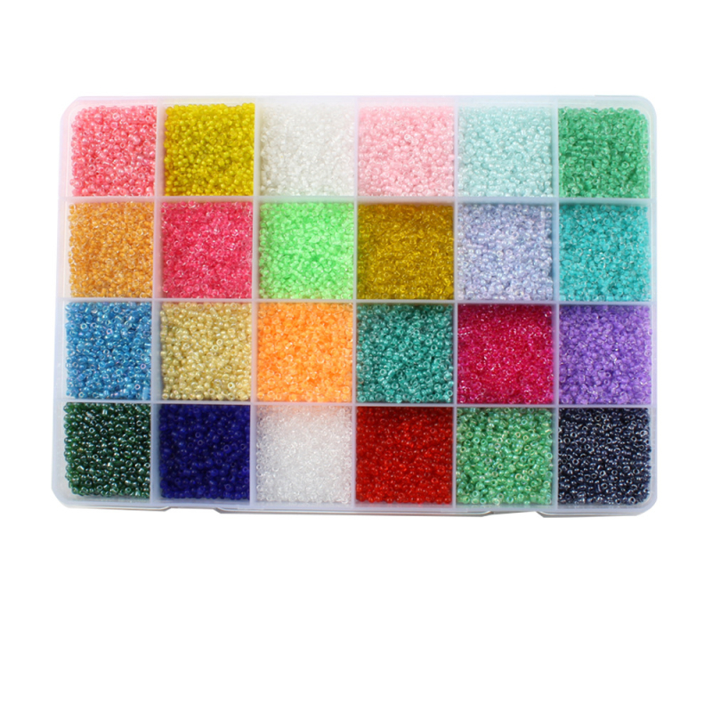 Set s 24 priehradkami: farebné sklenené korálky a nástroje pre krížové vyšívanie a DIY šperky