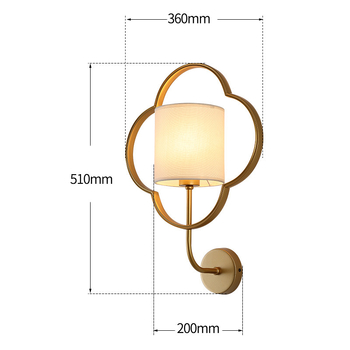 Nástenná lampa v novokínskom štýle, moderný minimalistický dizajn, látkové tienidlo, kovové telo, 220V, 130×200 mm