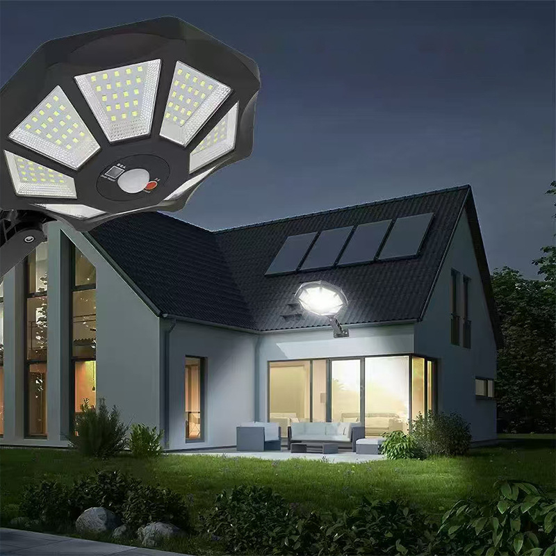 Integrovaná solárna pouličná lampa so stenovým svetlom, vonkajšie použitie, pohybový senzor a diaľkové ovládanie