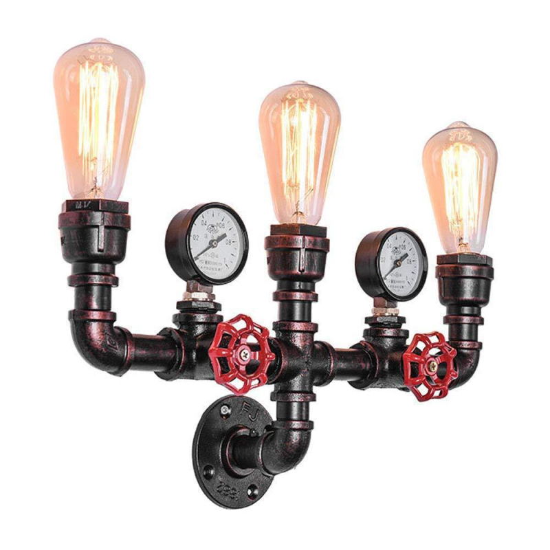 Nástenná lampa s tromi hlavami z vodovodnej rúry, priemyselný loft štýl, do barov a reštaurácií, retro nostalgia
