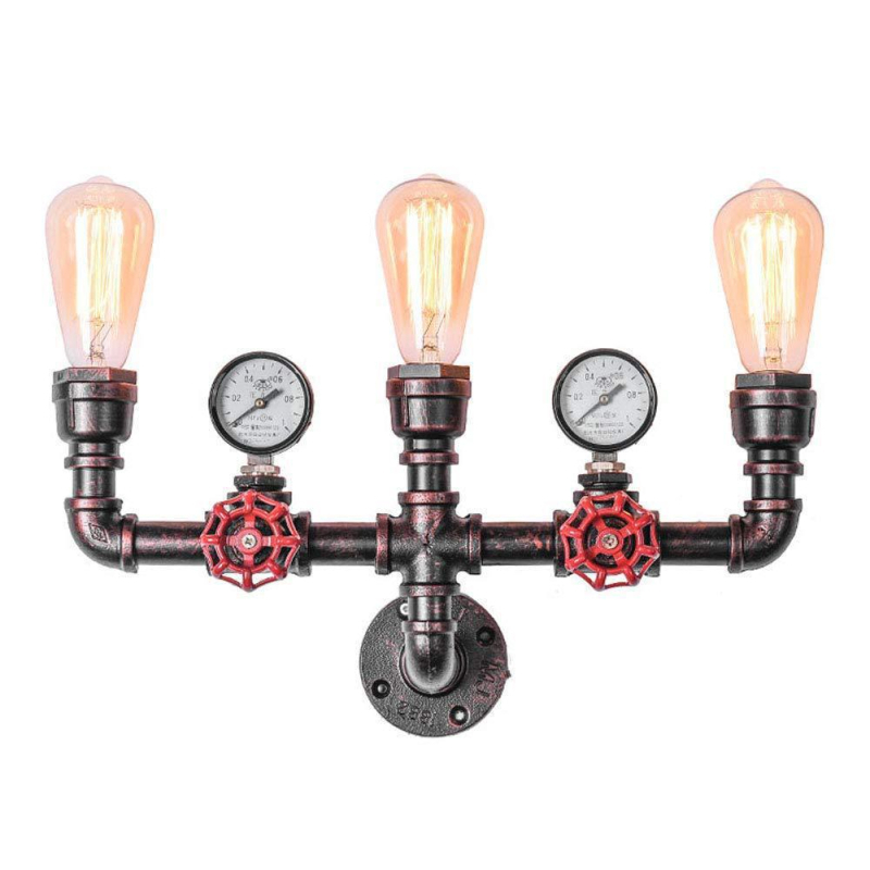 Nástenná lampa s tromi hlavami z vodovodnej rúry, priemyselný loft štýl, do barov a reštaurácií, retro nostalgia