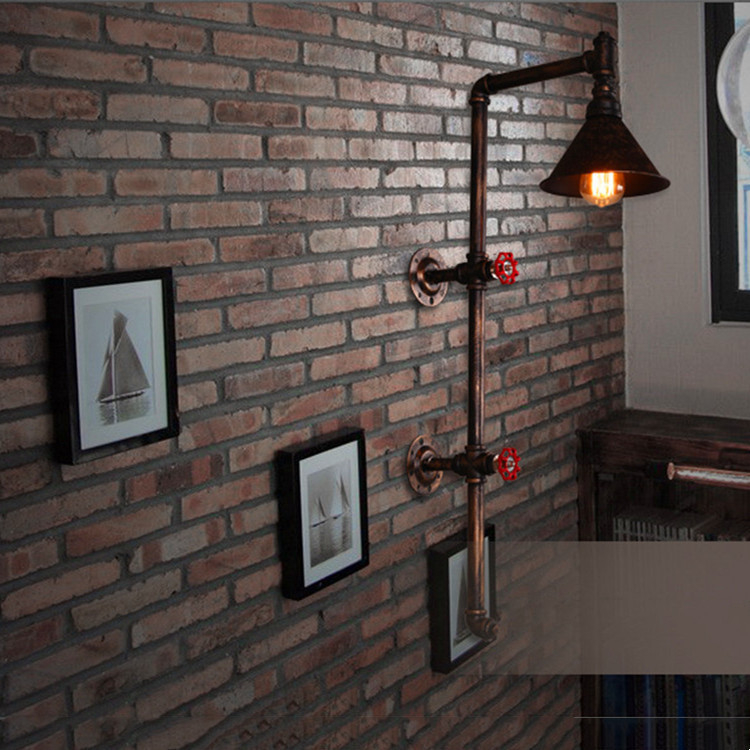 Americká retro barová nástenná lampa v priemyselnom štýle s kovovými rúrami