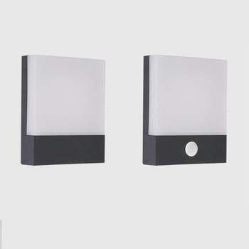 Vonkajšia stena so senzorom pohybu, vodotesná LED nástenná lampa, štvorcové hliníkové telo, 160×90 mm