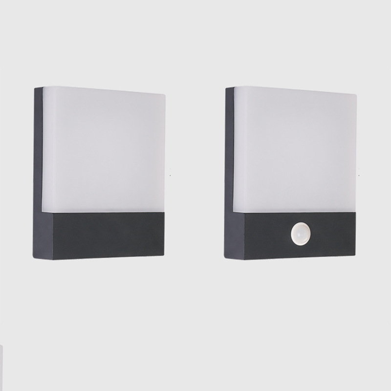 Vonkajšia stena so senzorom pohybu, vodotesná LED nástenná lampa, štvorcové hliníkové telo, 160×90 mm