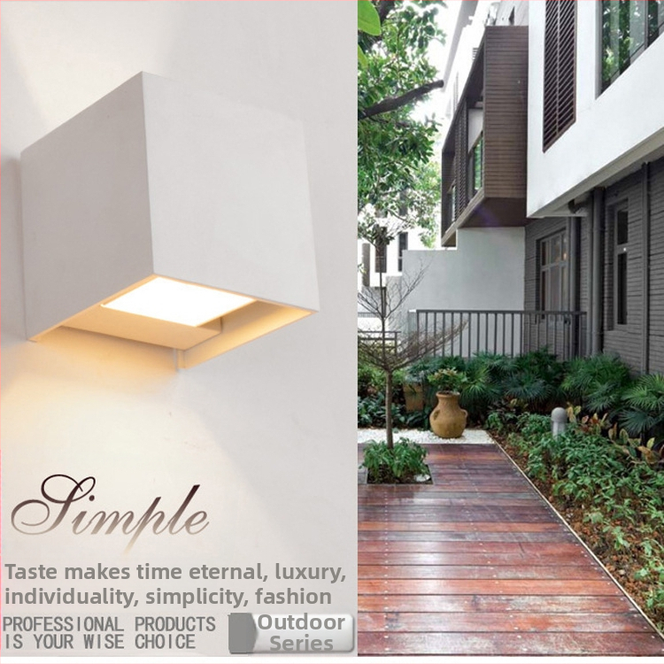 LED vodotesná vonkajšia nástenná lampa, štvorcová, hliníková, na balkón, záhradu a spálňu.