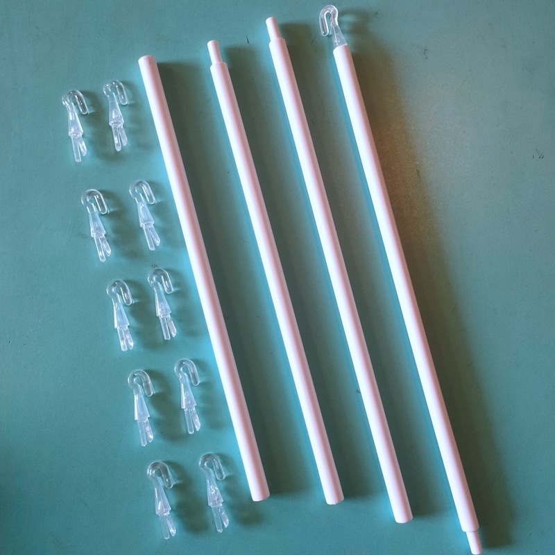 117 cm skladacia tyč na závesy s 10 háčikmi, PP materiál, biela