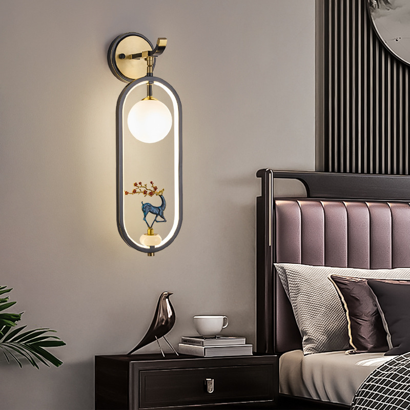 Nová čínskeho štýlu meďová stenová lampa pre spálňu, chodbu a obývačku – zenové osvetlenie pre pozadie televízora