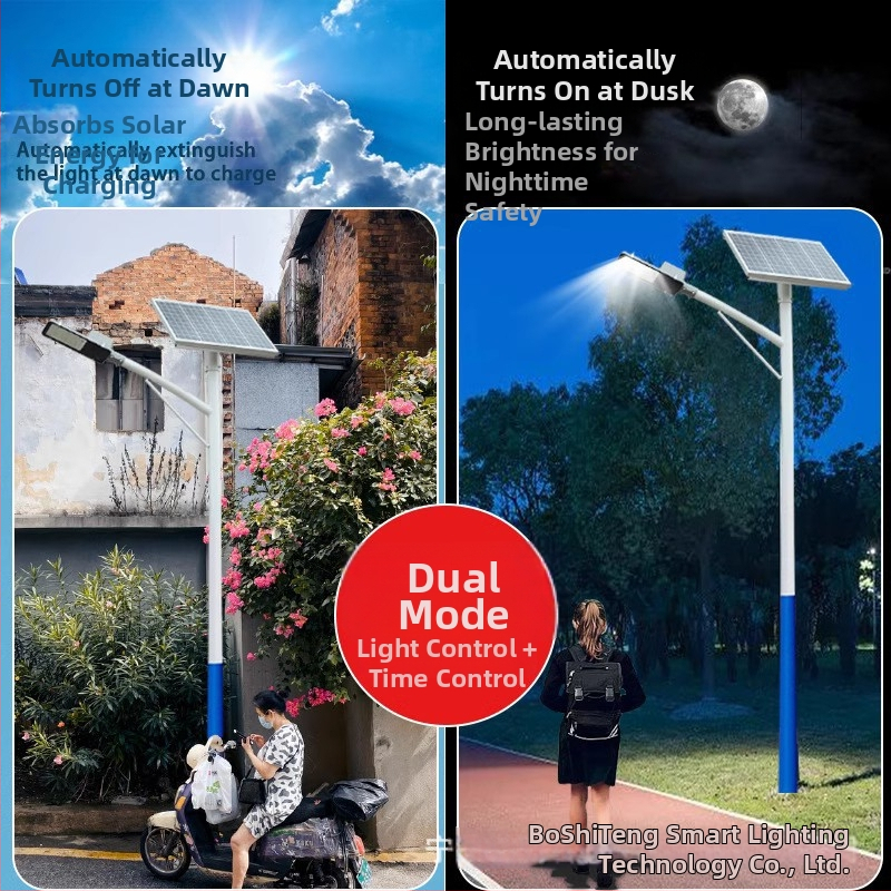 LED solárna uličná lampa s integrovaným vonkajším nástenným svietidlom, nepremokavé cestné osvetlenie, výška 6 m, dedinská záhradná lampa