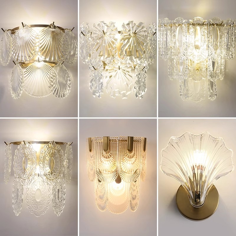 Staklena zidna lampa za spavaću sobu, talijanski vintage stil, kristalni detalji, minimalističko LED unutarnje osvjetljenje