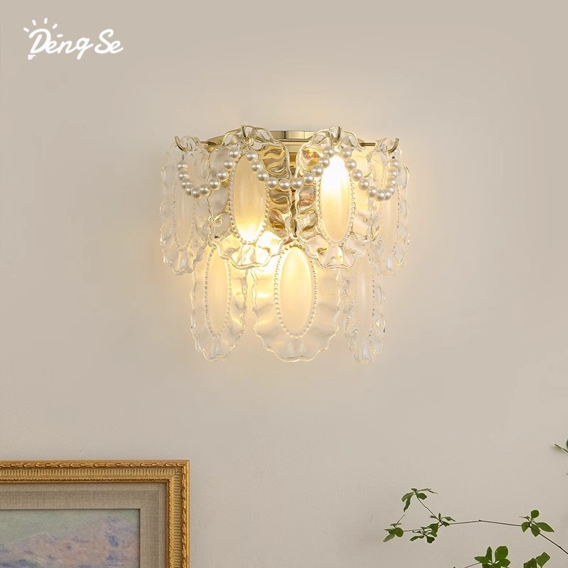 Staklena zidna lampa za spavaću sobu, talijanski vintage stil, kristalni detalji, minimalističko LED unutarnje osvjetljenje