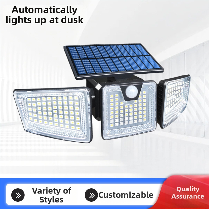 Solárna LED stena svietidlo s tromi hlavami a senzorom pohybu pre vonkajší dvor, IP65, 5.5W