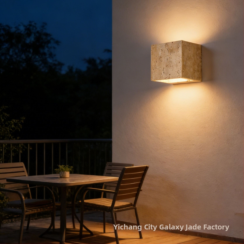 Prírodný travertínový nástenný svietidlo, štýl Wabi-Sabi, vonkajšia vodeodolná záhradná lampa, minimalistický nástenný doplnok do obývačky, osvetlenie hore-dole