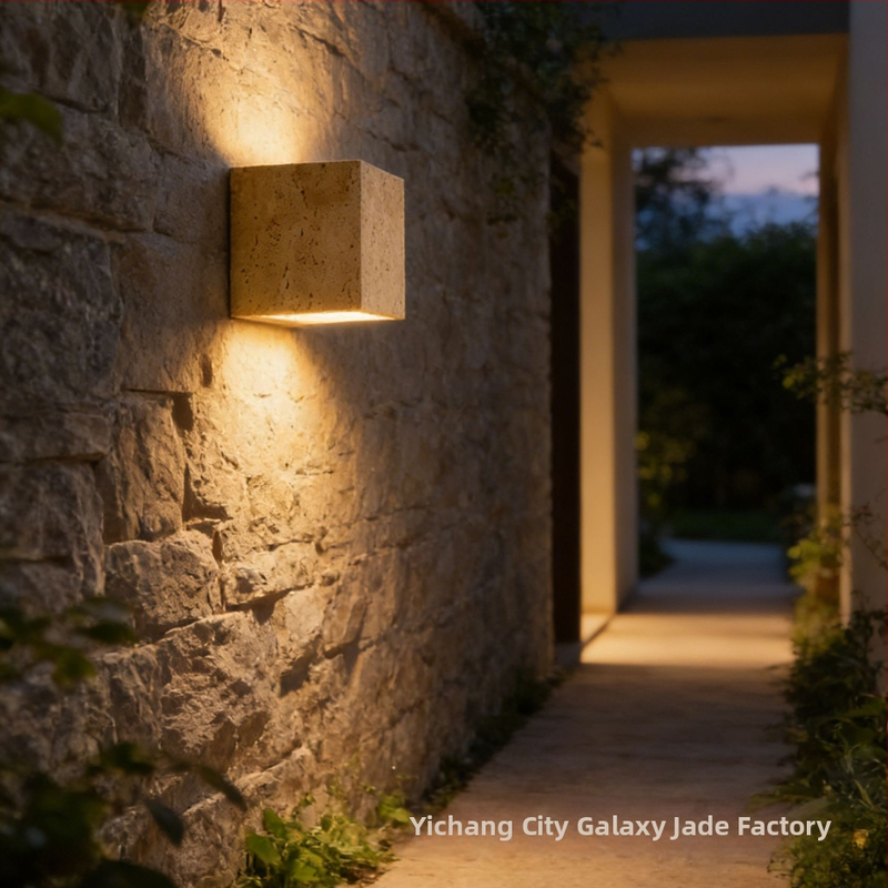 Prírodný travertínový nástenný svietidlo, štýl Wabi-Sabi, vonkajšia vodeodolná záhradná lampa, minimalistický nástenný doplnok do obývačky, osvetlenie hore-dole