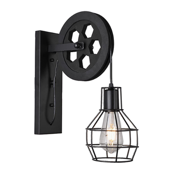 Kovana željezna zidna lampa u retro industrijskom stilu, prilagodljiv mehanizam dizanja s kolutnim pogonom, LED unutarnja rasvjeta za spavaću sobu i hodnik