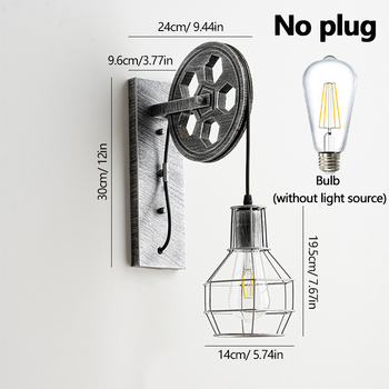Kovana željezna zidna lampa u retro industrijskom stilu, prilagodljiv mehanizam dizanja s kolutnim pogonom, LED unutarnja rasvjeta za spavaću sobu i hodnik