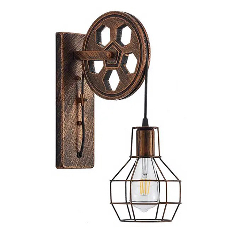 Kovana željezna zidna lampa u retro industrijskom stilu, prilagodljiv mehanizam dizanja s kolutnim pogonom, LED unutarnja rasvjeta za spavaću sobu i hodnik