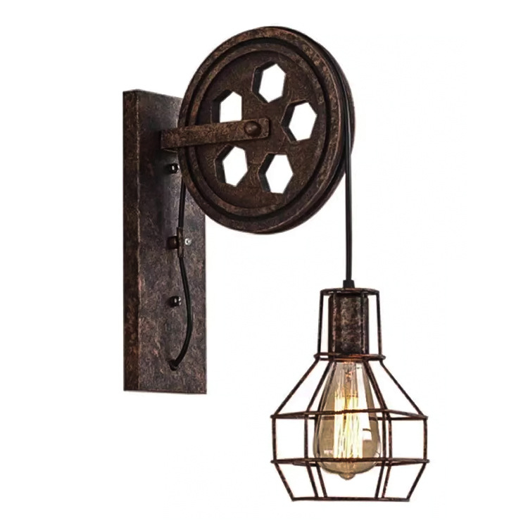 Kovana željezna zidna lampa u retro industrijskom stilu, prilagodljiv mehanizam dizanja s kolutnim pogonom, LED unutarnja rasvjeta za spavaću sobu i hodnik