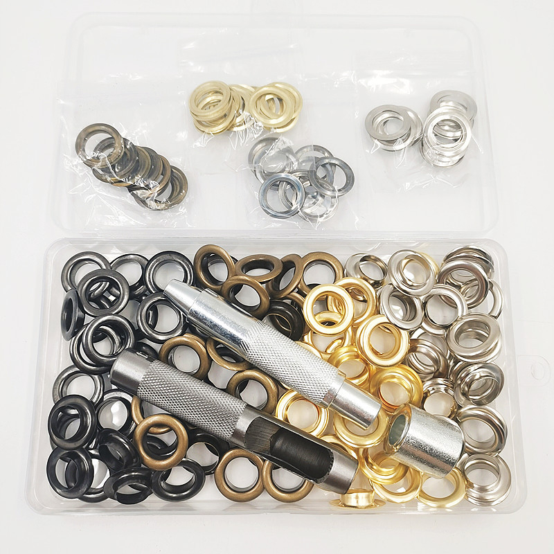 Set alata za ugradnju bakrenih metalnih očiju promjera unutarnjeg 12 mm, 100 setova, 4 boje; pogodno za tende, torbe, zavjese, sjenila mrežu i tarpaulin
