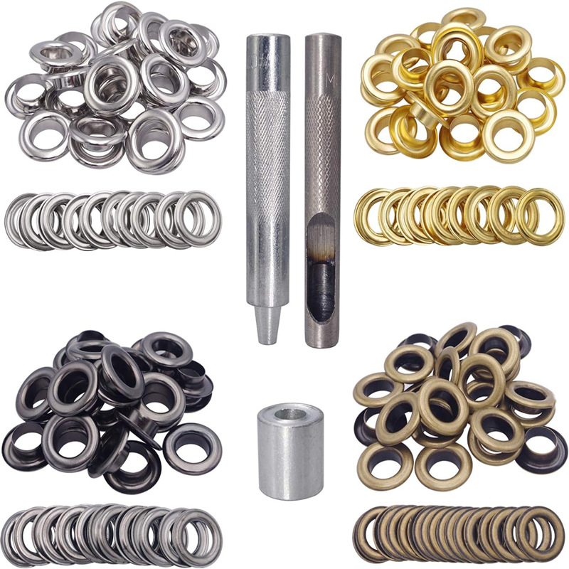 Set alata za ugradnju bakrenih metalnih očiju promjera unutarnjeg 12 mm, 100 setova, 4 boje; pogodno za tende, torbe, zavjese, sjenila mrežu i tarpaulin
