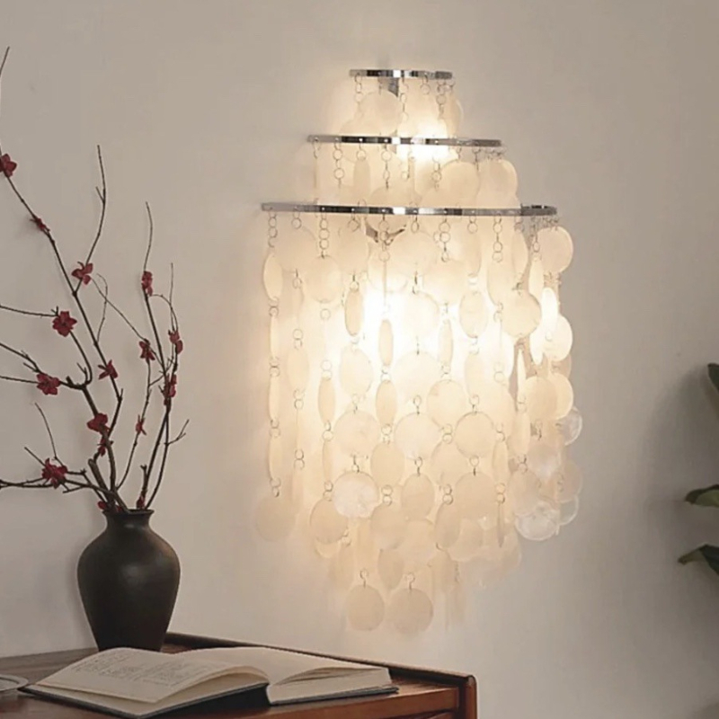 Nordijski stil zidna noćna svjetiljka za spavaću sobu sa sjenilom u obliku školjke, moderno minimalističko osvjetljenje