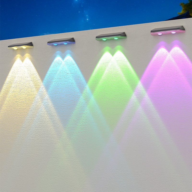 Solarna senzorska zidna svjetiljka IP67 za vanjske ograde, vrt i dvorište, inteligentna kontrola osvjetljenja RGB, 0.6W