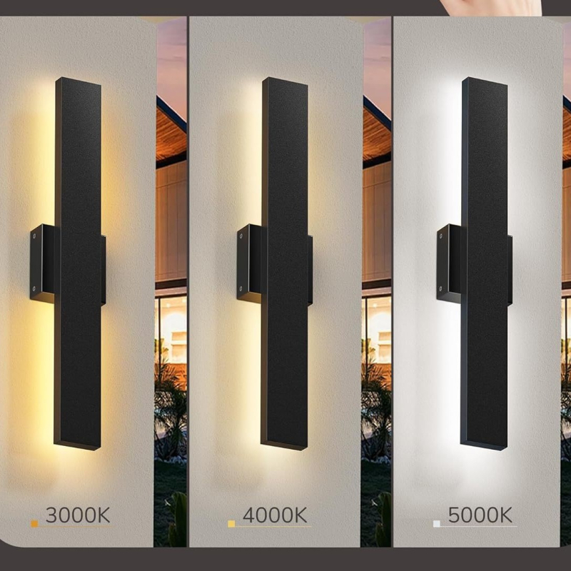 LED vanjska zidna svjetiljka s pozadinskim osvjetljenjem, s promjenjivim intenzitetom, pravokutna, Wi‑Fi i Bluetooth, prilagodljiva za hodnik i dvorište