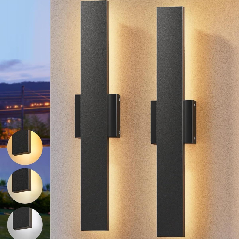 LED vanjska zidna svjetiljka s pozadinskim osvjetljenjem, s promjenjivim intenzitetom, pravokutna, Wi‑Fi i Bluetooth, prilagodljiva za hodnik i dvorište