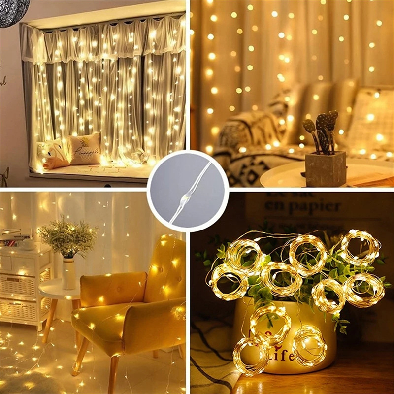 Unutarnja LED zavjesa s nizom svjetala, 3m x 3m, 300 LED, topla bijela 2800K, USB napajanje, daljinsko upravljanje, IP43, dekor soba, atmosfera zvjezdanog neba