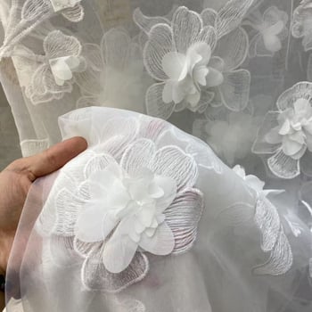 Bijela široka prozračna čipka s izvezenim uzorkom, DIY ukrase rubova suknje
