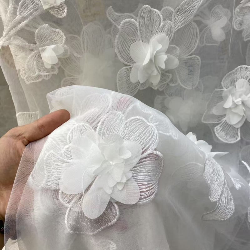 Bijela široka prozračna čipka s izvezenim uzorkom, DIY ukrase rubova suknje