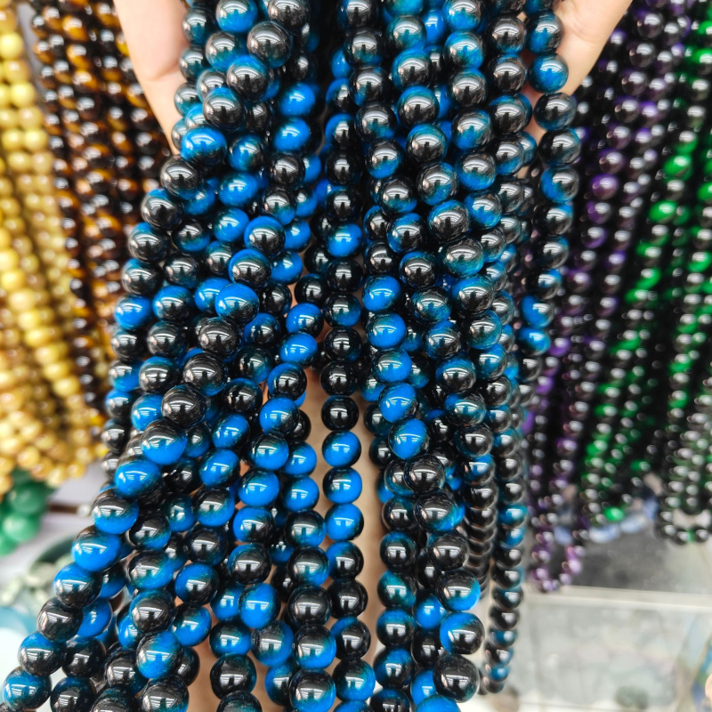 Visokokvalitetne imitacije višebojnog tigrovog oka staklenih perli – labave perle za narukvice, poluproizvodi od okruglih perli za DIY nakit, paket