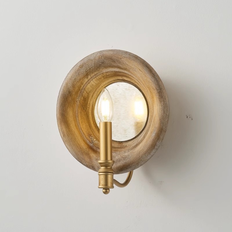 Zidna lampa od drveta s umjetničkim ogledalom, američki retro stil, francuski kreativni dizajn, za spavaću sobu, dnevni boravak, pozadinu televizora i hodnik