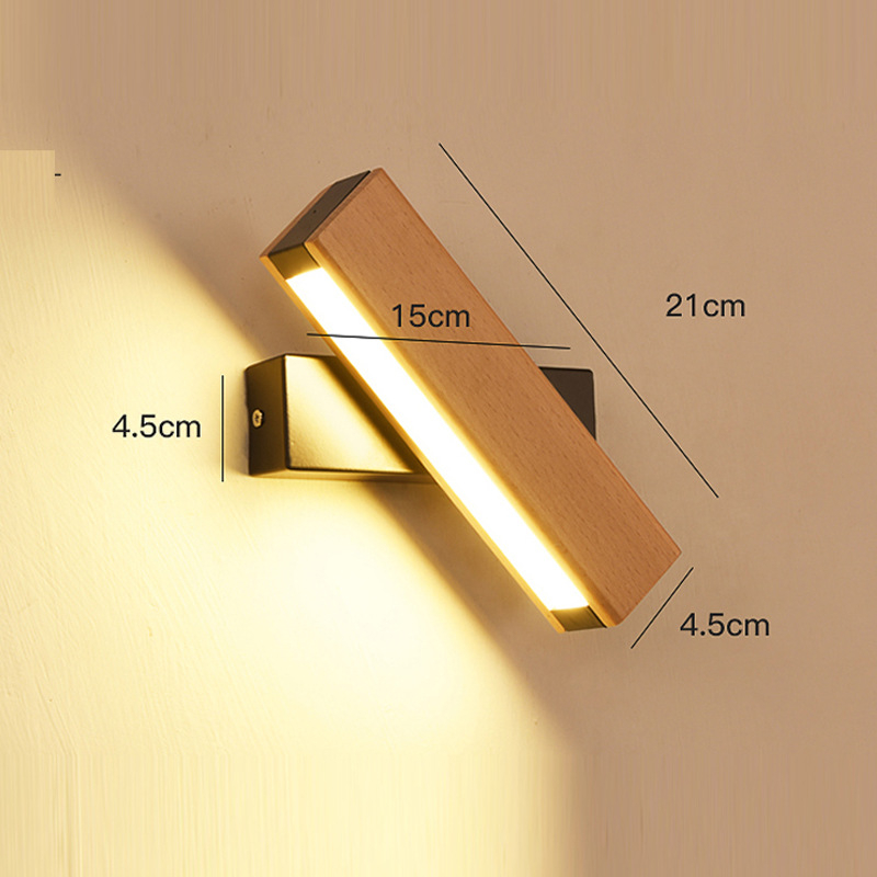 LED zidna lampa od masivnog drveta, moderni minimalistički dizajn, 360° rotirajuća lampa za čitanje uz krevet, za spavaću sobu i hodnik