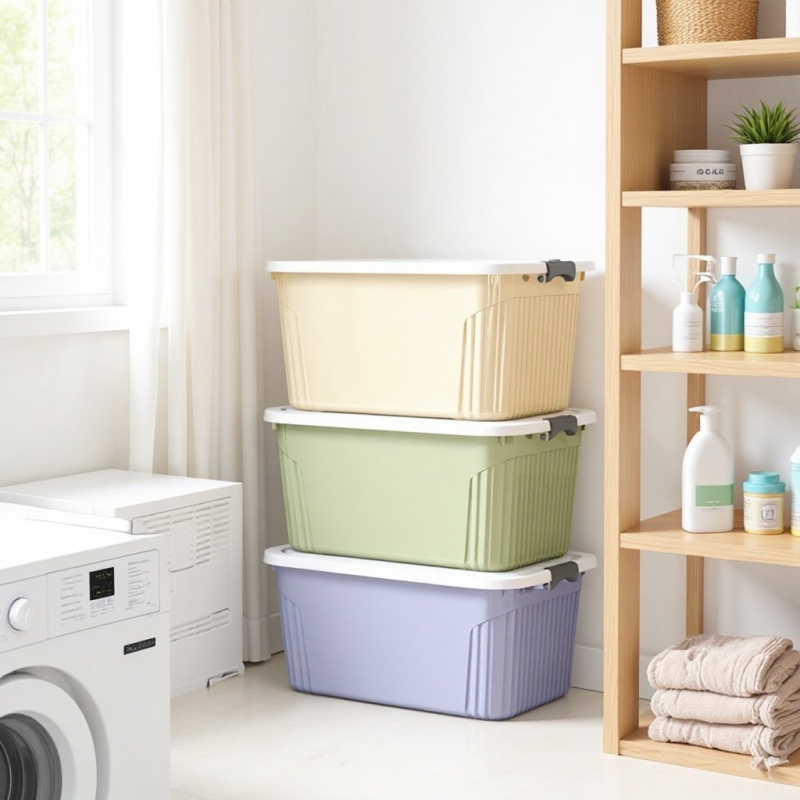 Prijenosna kutija za odlaganje odjeće, plastični organizator, krem boja, 20-30L